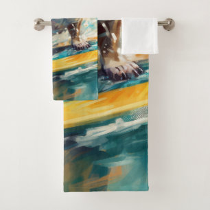 Bulldog Beach Surfing Painting Bath Towel Set