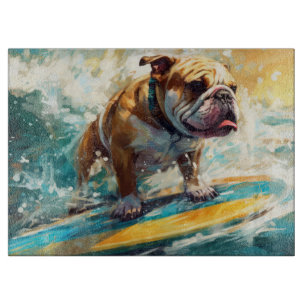 Bulldog Beach Surfing Painting Cutting Board