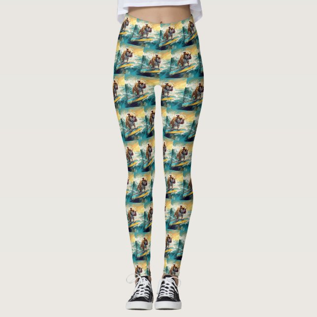 Bulldog Beach Surfing Painting Leggings (Front)