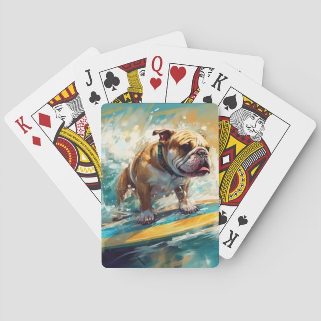 Bulldog Beach Surfing Painting Playing Cards (Back)