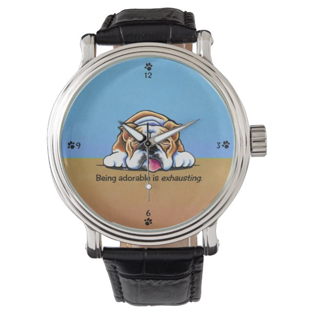 Bulldog Being Adorable Blue Off-Leash Art™ Watch (Front)