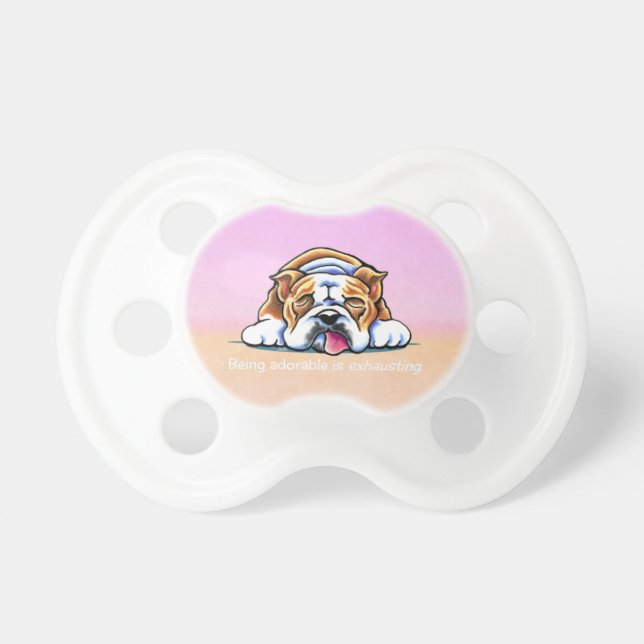 Bulldog Being Adorable Pink Off-Leash Art™ Pacifier (Front)