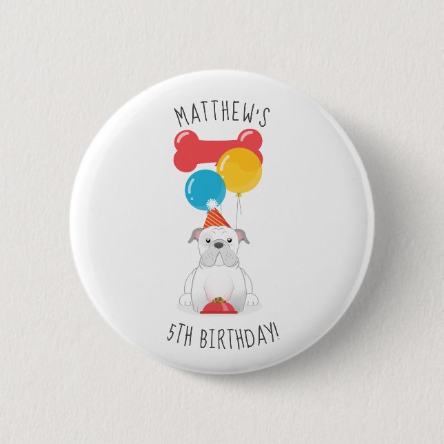 Bulldog Birthday Party 2 Inch Round Button (Front)