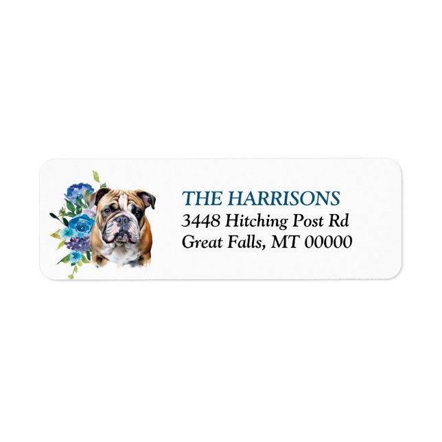 Bulldog Blue Floral Adresse de retour (Devant)