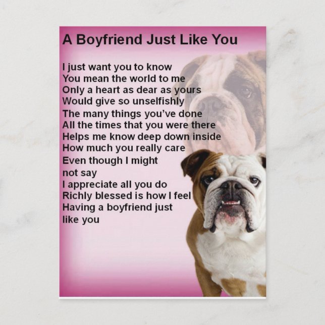 Bulldog  Boyfriend Poem Postcard (Front)