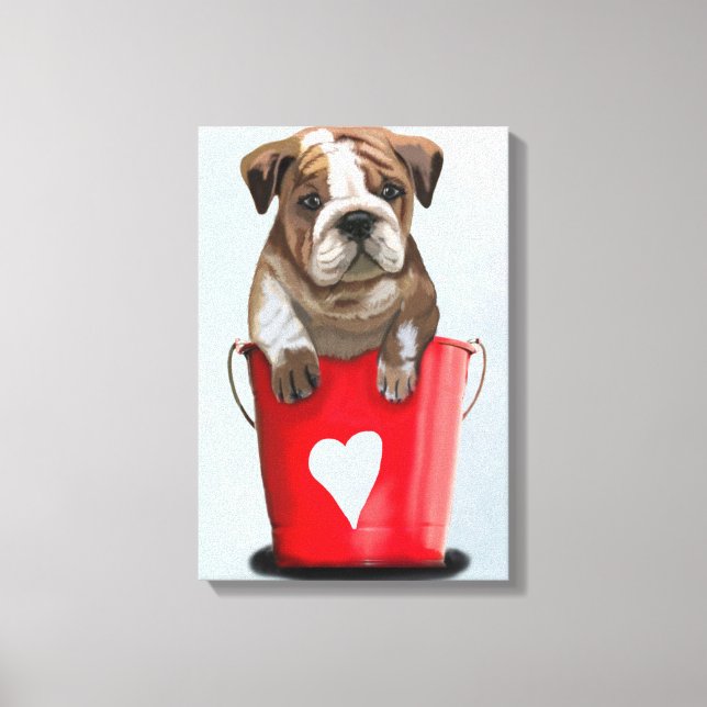 Bulldog Bucket Of Love Red Canvas Print (Front)
