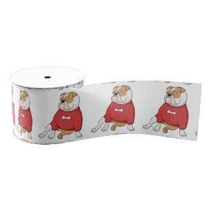 bulldog chillin in sweater cartoon grosgrain ribbon