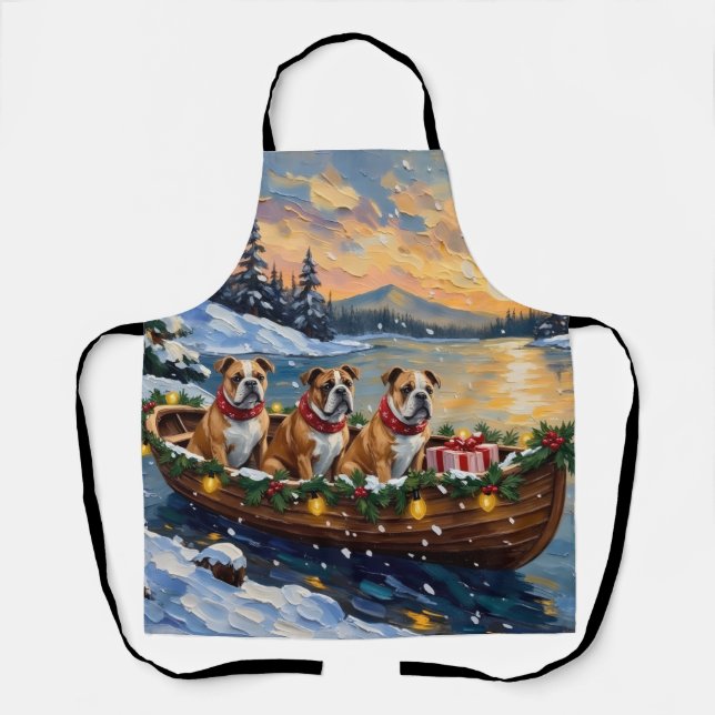Bulldog Christmas Boat Holiday Apron (Front)