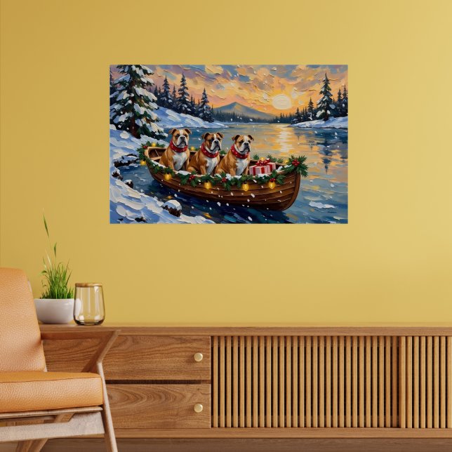 Bulldog Christmas Boat Holiday Poster (Living Room 2)