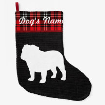 Bulldog Christmas Burlap Tartan Holiday Stocking