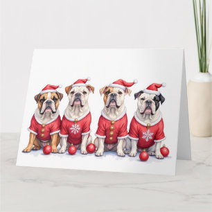 Bulldog Christmas Dress Santa Hat Card