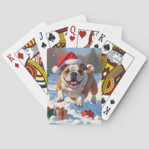 Bulldog Christmas Festive Snow Scene Playing Cards