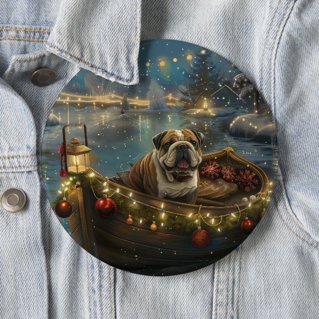 Bulldog Christmas Festive Voyage 6 Inch Round Button (In Situ)