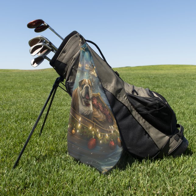 Bulldog Christmas Festive Voyage Golf Towel (Green)