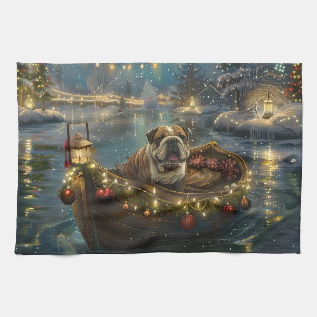 Bulldog Christmas Festive Voyage Kitchen Towel (Horizontal)