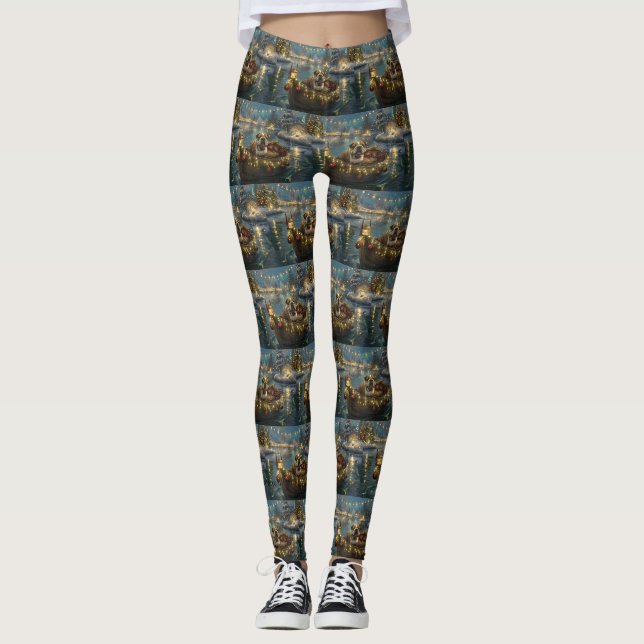 Bulldog Christmas Festive Voyage Leggings (Front)