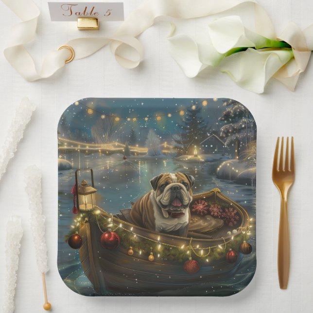 Bulldog Christmas Festive Voyage Paper Plate (Wedding)
