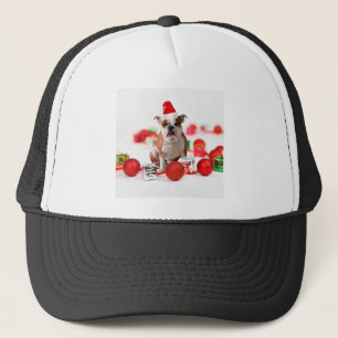 Bulldog Christmas Gift Box Ornaments Red Santa Hat