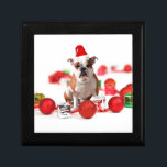 Bulldog Christmas Gift Box Ornaments Red Santa Hat<br><div class="desc">Cute Bulldog wearing Santa Hat with Christmas Gift boxes and ornaments.</div>