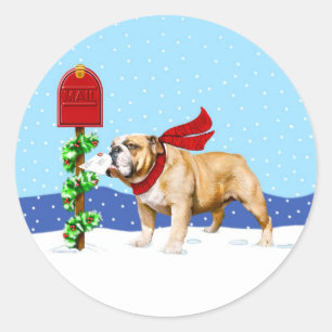 Bulldog Christmas Holiday Mail Classic Round Sticker