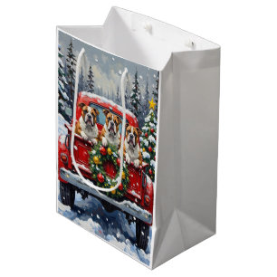 Bulldog Christmas Red Truck Holiday Medium Gift Bag