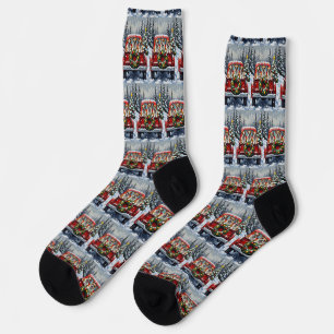 Bulldog Christmas Red Truck Holiday Socks