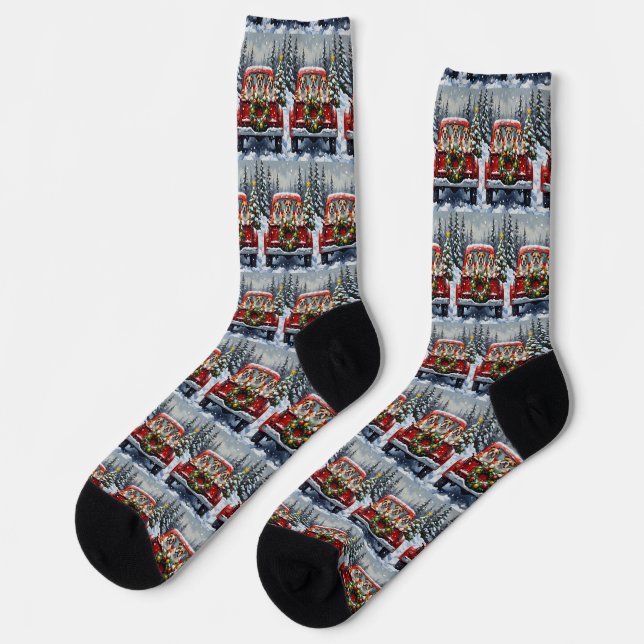 Bulldog Christmas Red Truck Holiday Socks (Left)