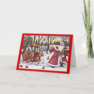 Bulldog Christmas Santa and Bears Greeting Card