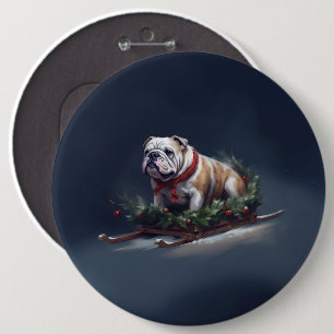 Bulldog Christmas snow winter 6 Inch Round Button