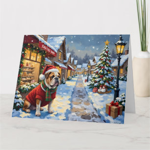 Bulldog Christmas Snowy Village Painting Card