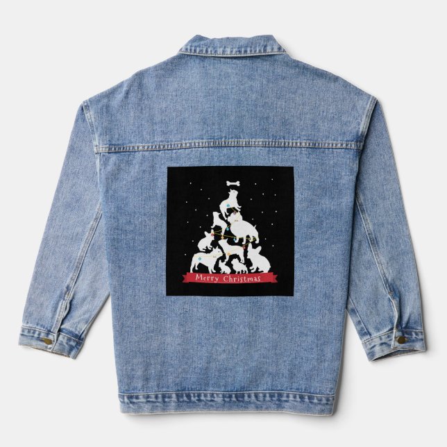 Bulldog Christmas Tree Denim Jacket (Back)