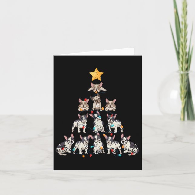 Bulldog Christmas Tree Frenchie Dog Xmas Pjs Pajam Card (Front)