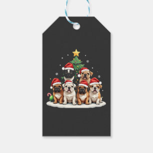 Bulldog Christmas Tree Santa Hat Puppy Lovers Gift Tags