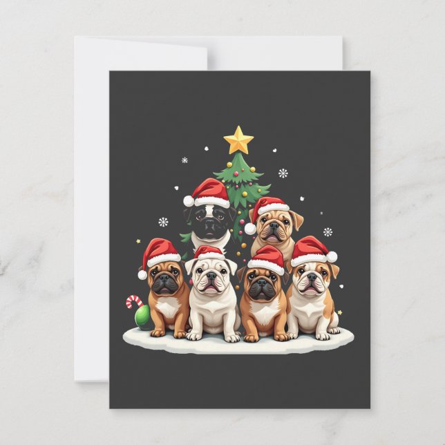 Bulldog Christmas Tree Santa Hat Puppy Lovers  Invitation (Front)