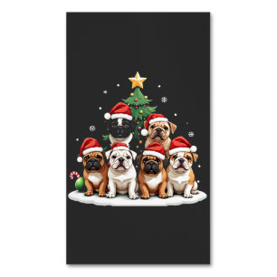 Bulldog Christmas Tree Santa Hat Puppy Lovers  Magnetic Business Card