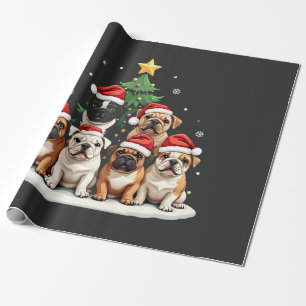 Bulldog Christmas Tree Santa Hat Puppy Lovers Wrapping Paper