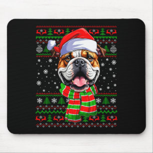 Bulldog Christmas Ugly Sweater Funny Santa Hat Dog Mouse Pad