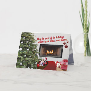 Bulldog Christmas Warm Fireplace Greeting Card