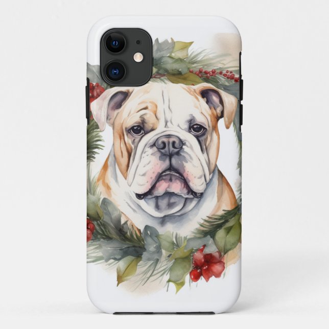 Bulldog Christmas Wreath Festive Pup  Case-Mate iPhone Case (Back)