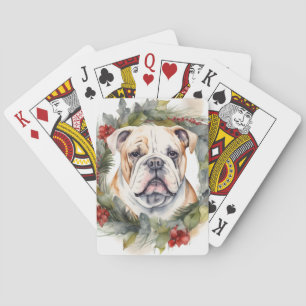 Bulldog Christmas Wreath Festive Pup Playing Cards