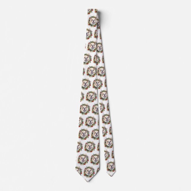 Bulldog Christmas Wreath Festive Pup  Tie (Front)