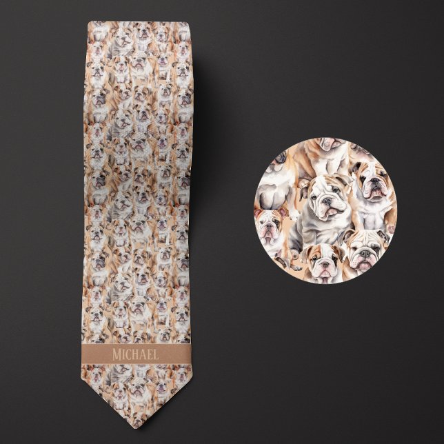Bulldog Collage Monogram Tie (Creator Uploaded)