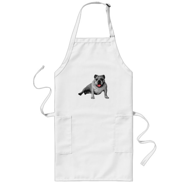 Bulldog Cooking with Red Accents Long Apron (Front)
