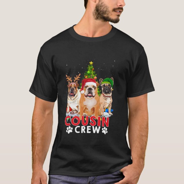 Bulldog Cousin Crew Christmas Tree Boys Girls Merr T-Shirt (Front)