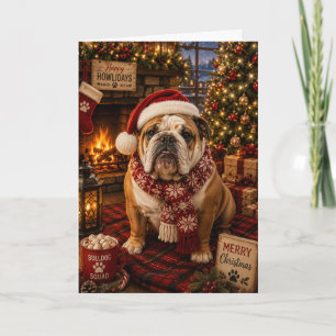 Bulldog Cozy Christmas Fireplace Holiday Dog Card