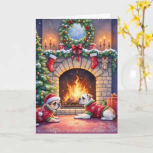 Bulldog Cozy Christmas Fireplace Holiday Dog Lover Card