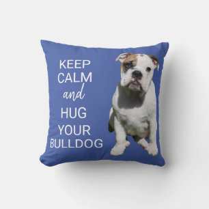 Bulldog Cute Keep Calm Blue Throw Pillow