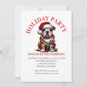 Bulldog Cute Watercolor Dog Christmas Wishes Invitation