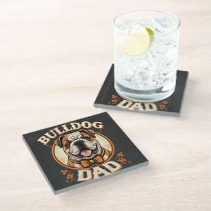 bulldog dad – cute vintage bulldog father’s day glass coaster