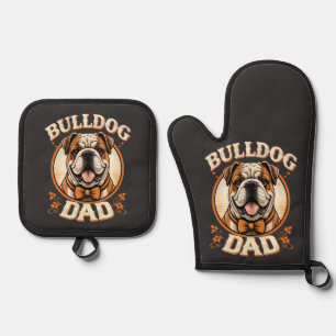 bulldog dad – cute vintage bulldog father’s day oven mitt & pot holder set
